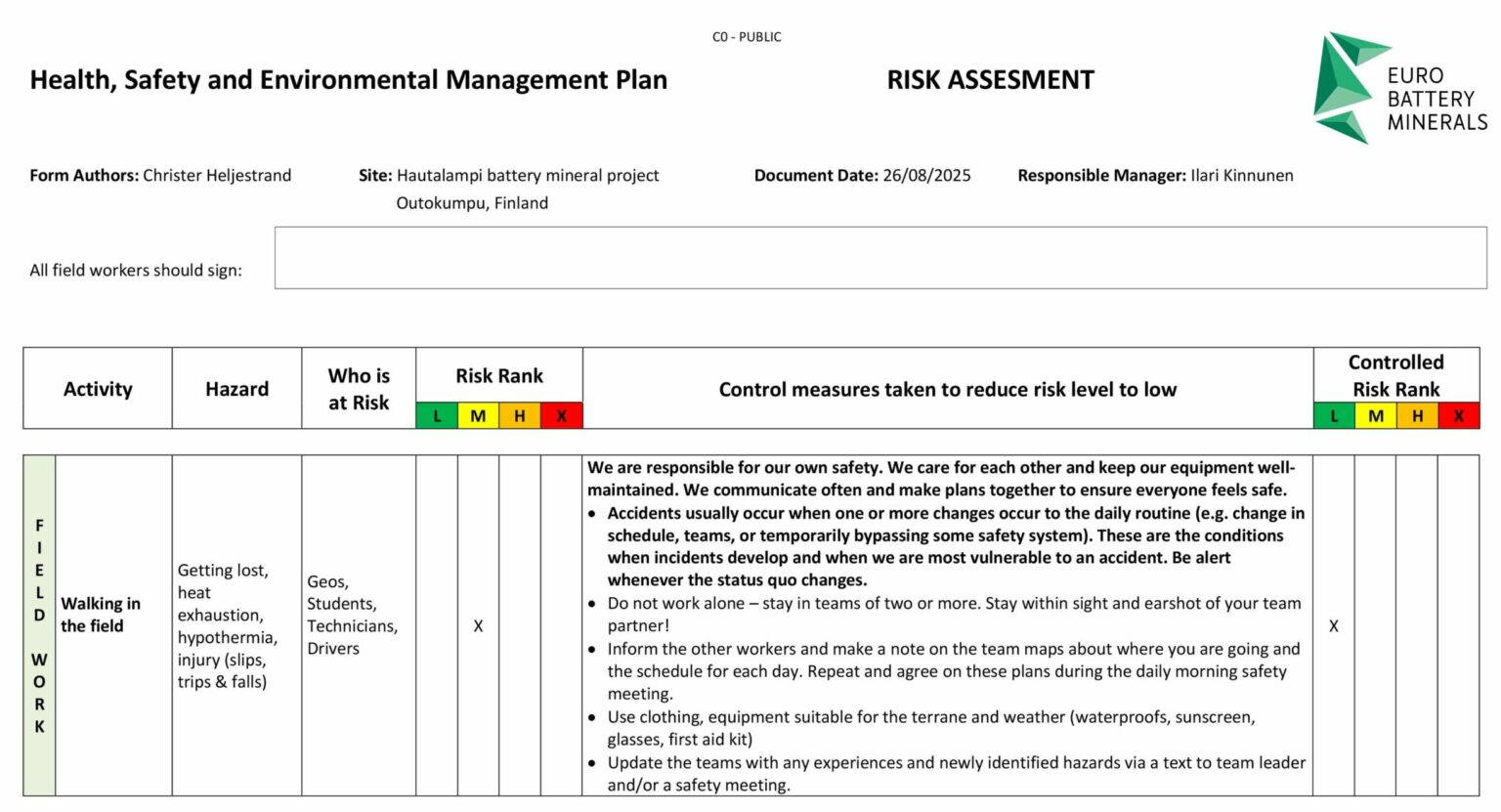 Risk Management for Responsible Mining | Eurobattery Minerals